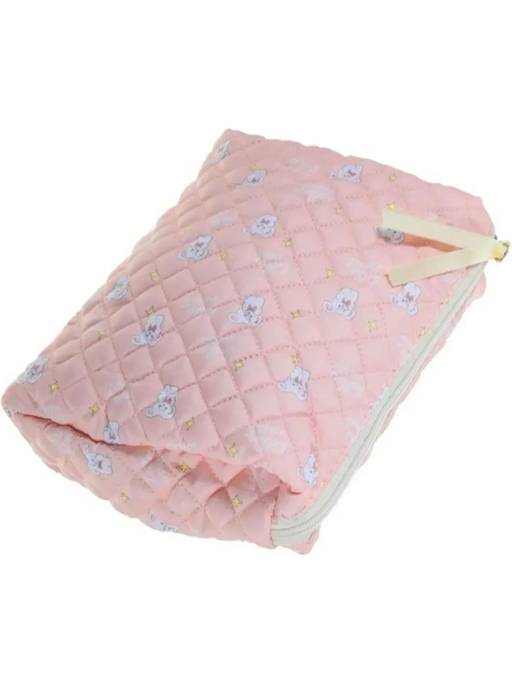 Quilted Kawaii Pink Rabbit Makeup Bag Soft Cute Toiletry Cosmetic Travel Pouch